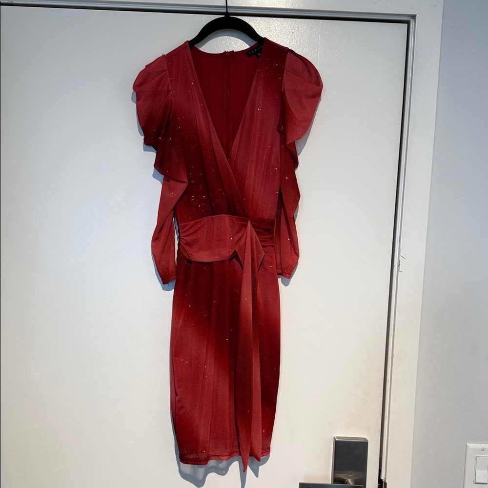 Zara Sparkling Red Mini Dress with Ruffle Detail